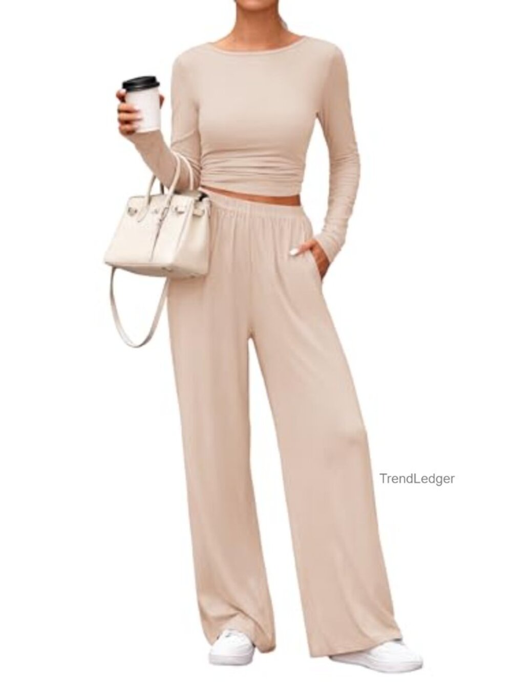 2 Piece Lounge Set Women Viscose Blend Long Sleeve Wide Leg Pants Tracksuit